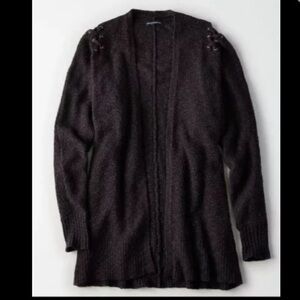 NWOT AMERICAN EAGLE OUTFITTERS LADIES LACE-UP SHOULDER OPEN CARDIGAN SWEATER XS